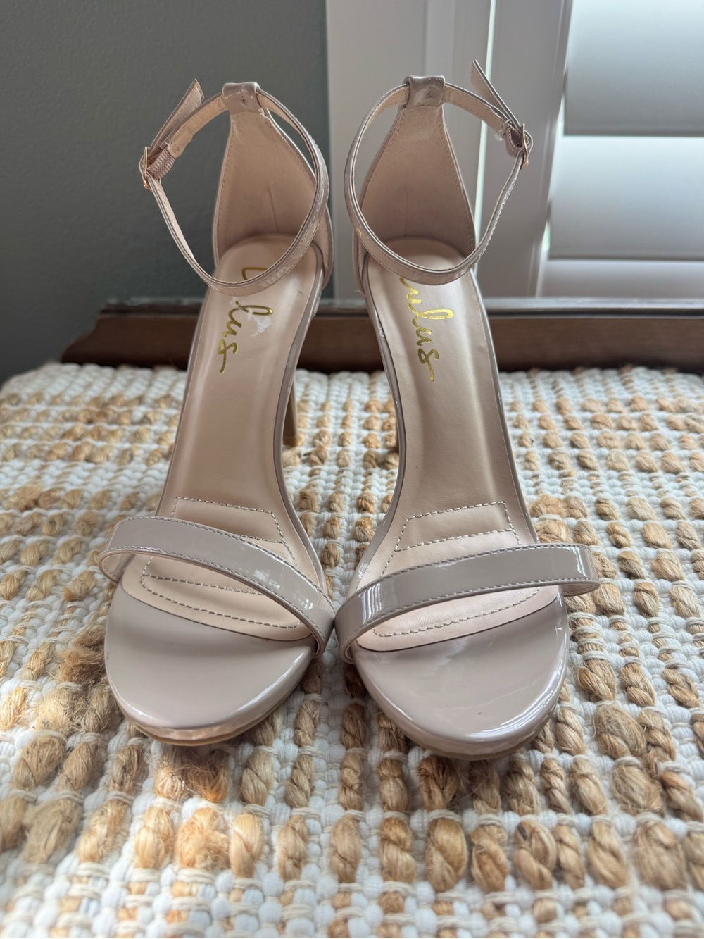 Lulu's Blush Patent Ankle-Strap High Heels